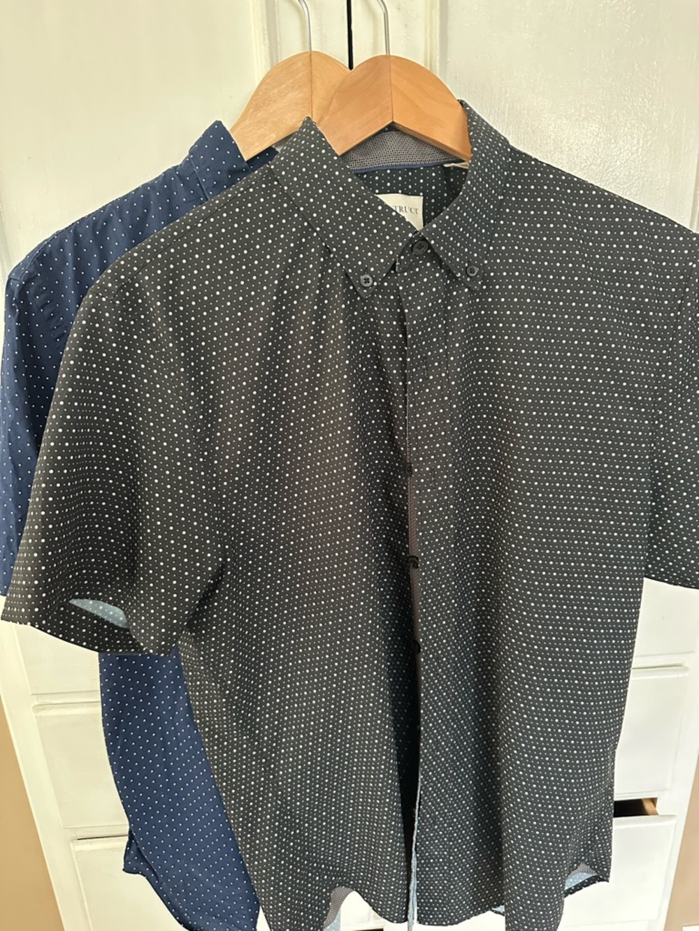 Men's Short-Sleeve Dot Print Shirt - dark blue / black bundle - 2 shirts